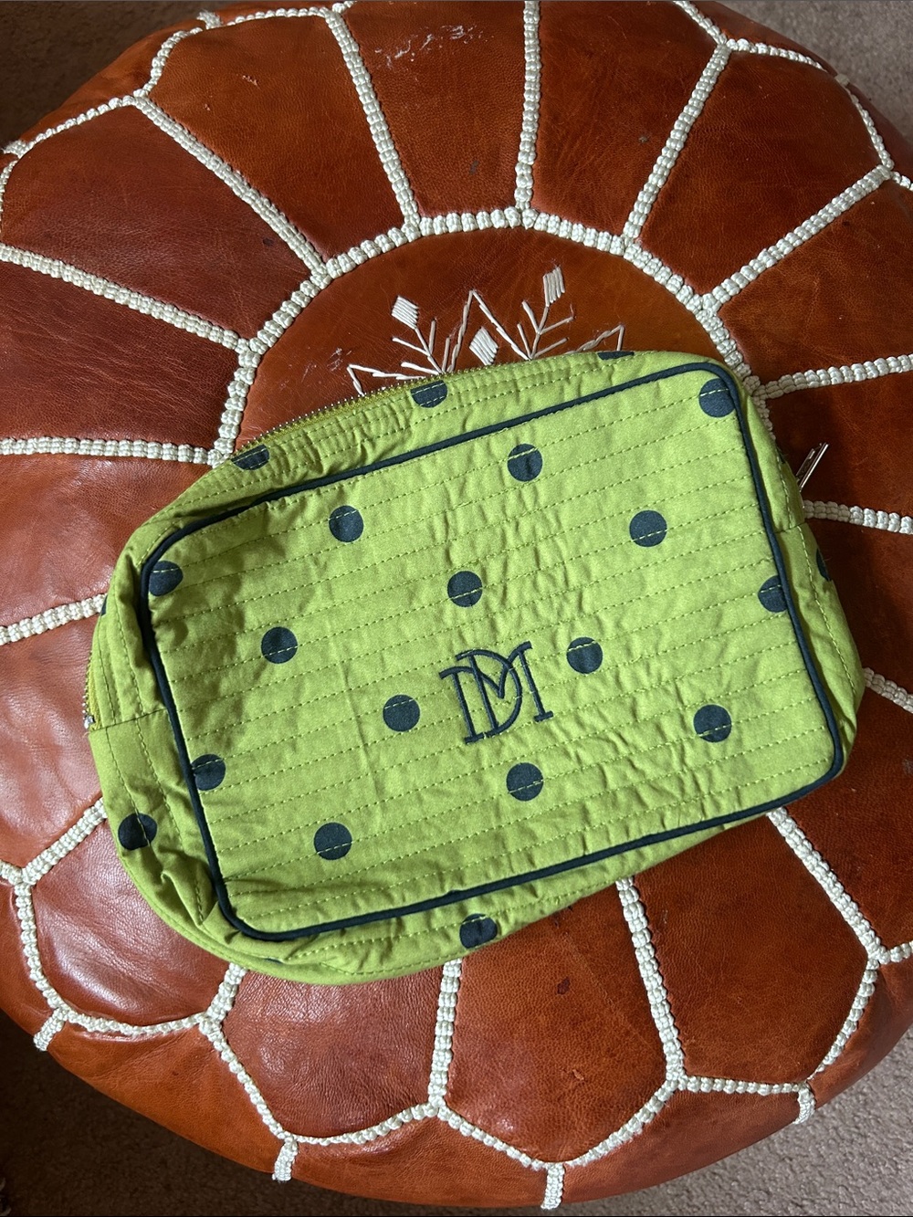 Damson Madder | Lime Green & Navy Polka Dot Cosmetic Bag Pouch